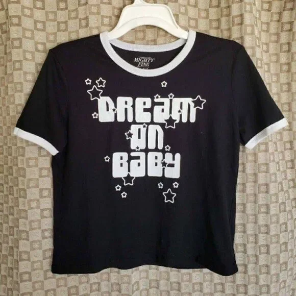 Women's Dream On Baby Y2K Cropped Tee Size L Retro Vibes Perfect Festival - Picture 5 of 5